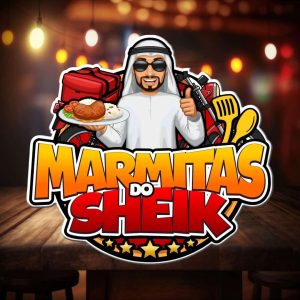 alt="Imagem de um sheik arabe segurando uma marmita d comida caseira"