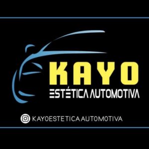 Lava jato no gama, imagem de fundo preto, linhas que tracejam parte de um veículo com o nome kayo no centro amarelo neon